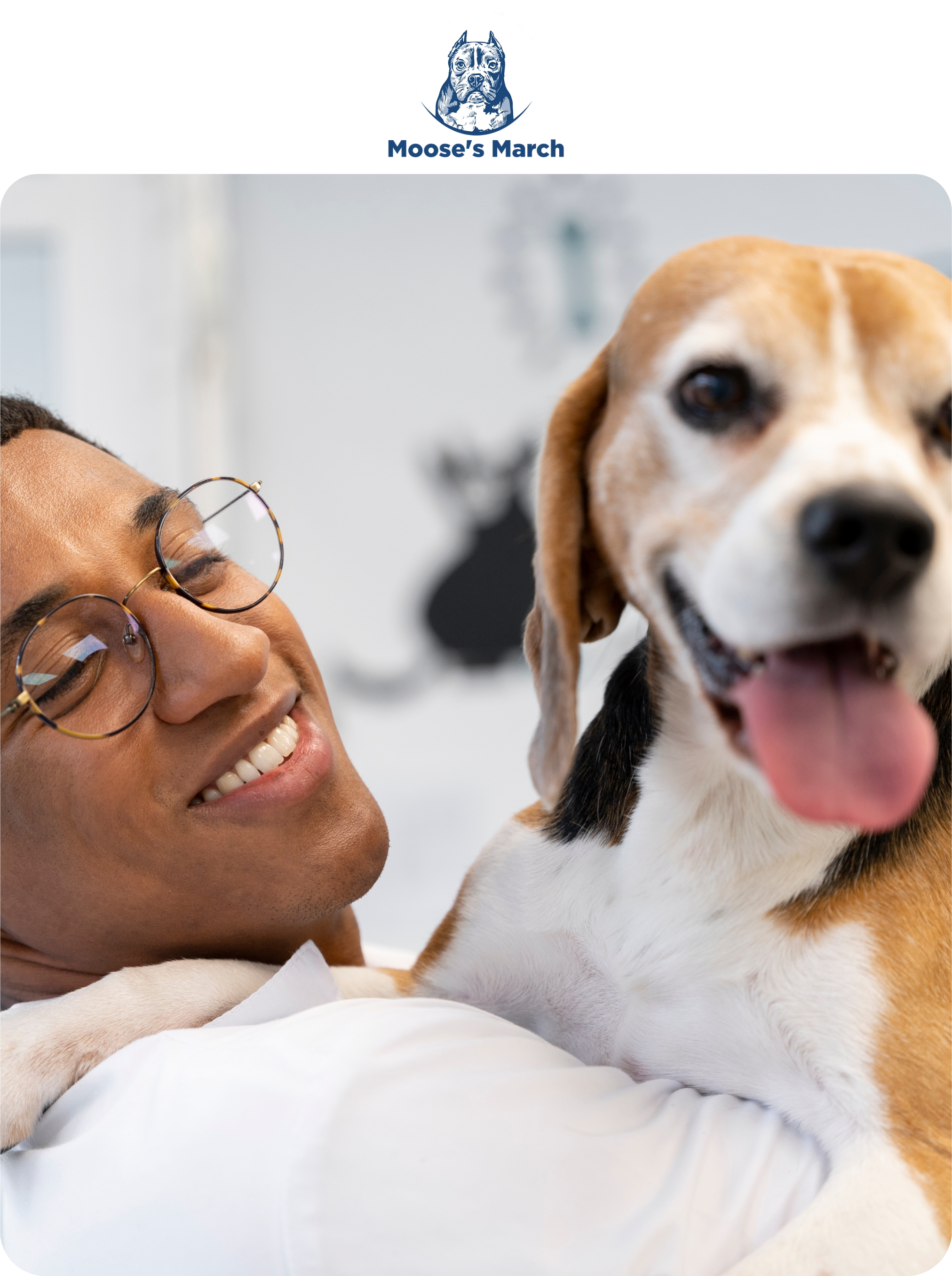 image of a vet holding a dog with moose's March on top
