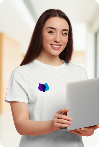 image of a woman holding a laptop